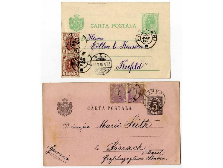 1893/1900, 2 R-Briefe und 2 Ganzsachen mit Zusatz, alle in das Ausland
