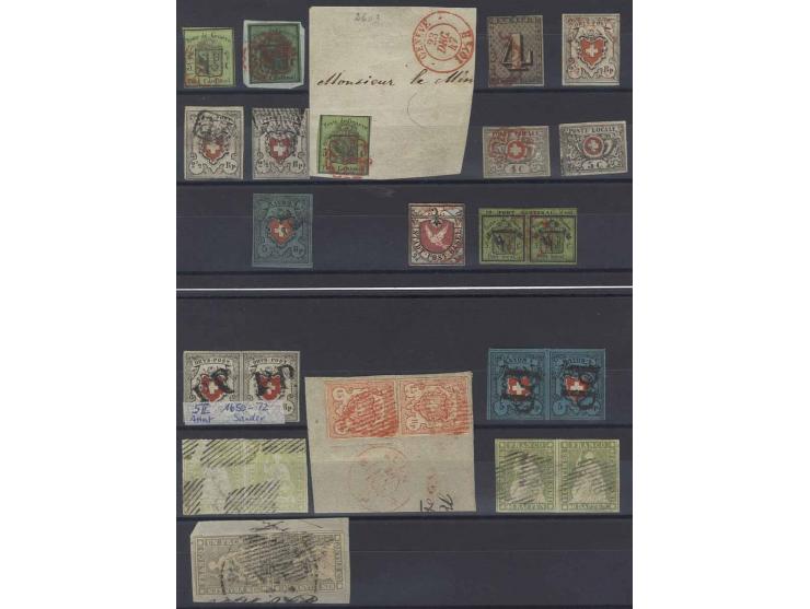 1843/55 (ca.), hochwertige gestempelte Zusammenstellung mit u.a. Zürich Mi.-Nr. 1I, Genf 1 und 3-5, Basel 1a sowie Bundespost