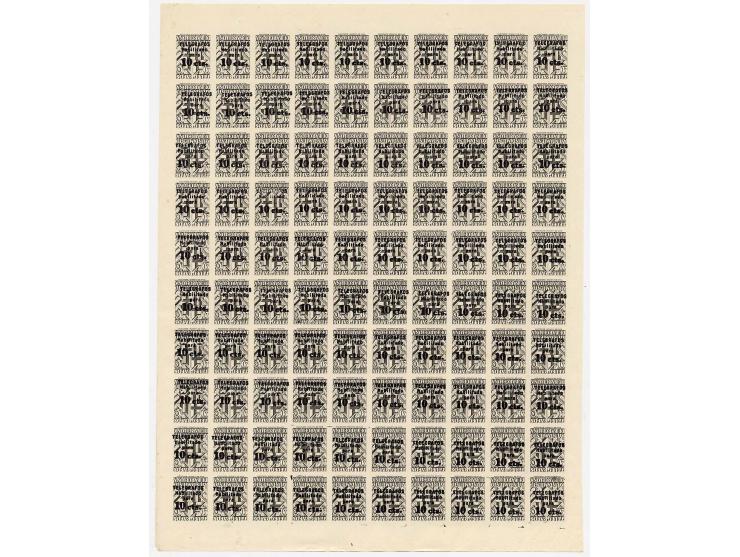 TELEGRAFENMARKEN: 1942/45, Essays der Aufdruckausgabe 10 cts.-1 Pta., alle auf 20 c. schwarz (6 Werte), alle mit kopfstehende
