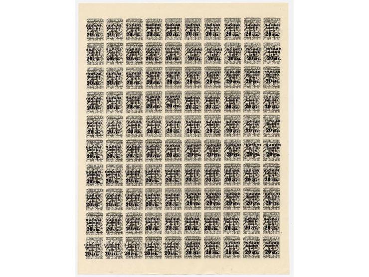 TELEGRAFENMARKEN: 1942/45, Essays der Aufdruckausgabe 10 cts.-1 Pta., alle auf 20 c. schwarz (6 Werte), alle mit kopfstehende