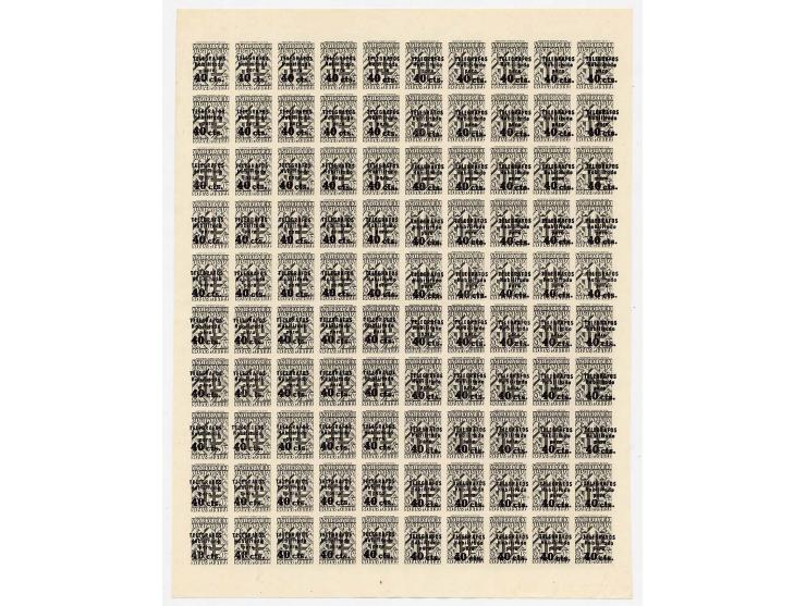 TELEGRAFENMARKEN: 1942/45, Essays der Aufdruckausgabe 10 cts.-1 Pta., alle auf 20 c. schwarz (6 Werte), alle mit kopfstehende
