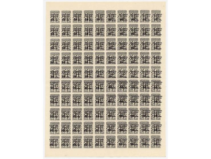TELEGRAFENMARKEN: 1942/45, Essays der Aufdruckausgabe 10 cts.-1 Pta., alle auf 20 c. schwarz (6 Werte), alle mit kopfstehende
