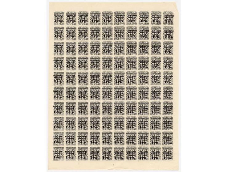 TELEGRAFENMARKEN: 1942/45, Essays der Aufdruckausgabe 10 cts.-1 Pta., alle auf 20 c. schwarz (6 Werte), alle mit kopfstehende