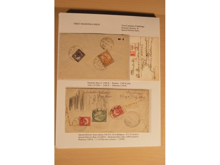 1921/26, Madonna 50-10000 Kr., Spezialsammlung mit 50 Kr., Erst-Probedruck in schwarz, 200-10000 Kr. ungezähnt, Verzähnungen,
