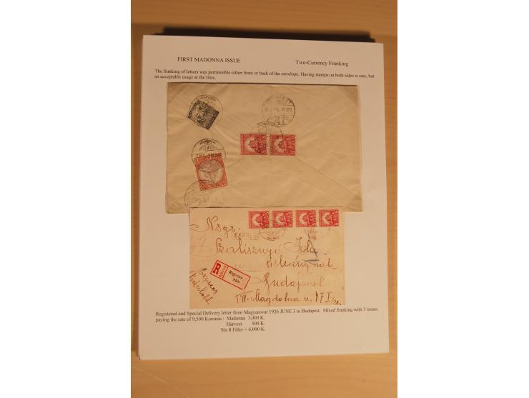1921/26, Madonna 50-10000 Kr., Spezialsammlung mit 50 Kr., Erst-Probedruck in schwarz, 200-10000 Kr. ungezähnt, Verzähnungen,