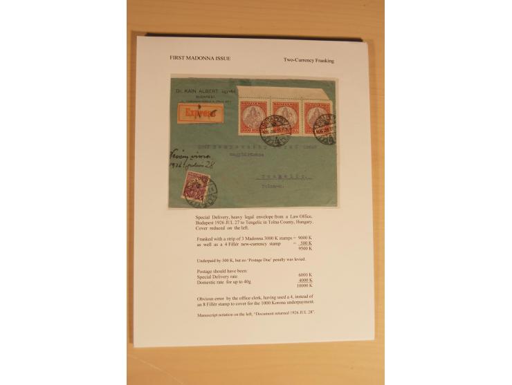 1921/26, Madonna 50-10000 Kr., Spezialsammlung mit 50 Kr., Erst-Probedruck in schwarz, 200-10000 Kr. ungezähnt, Verzähnungen,