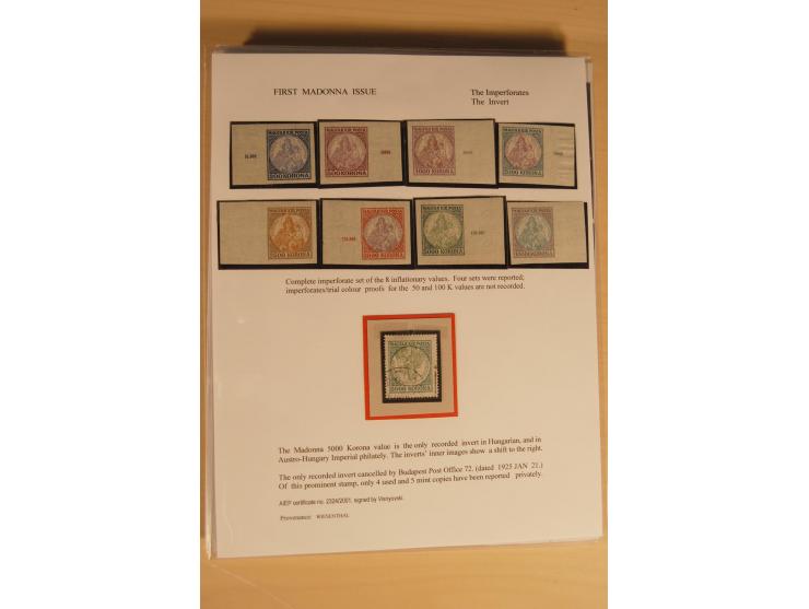1921/26, Madonna 50-10000 Kr., Spezialsammlung mit 50 Kr., Erst-Probedruck in schwarz, 200-10000 Kr. ungezähnt, Verzähnungen,