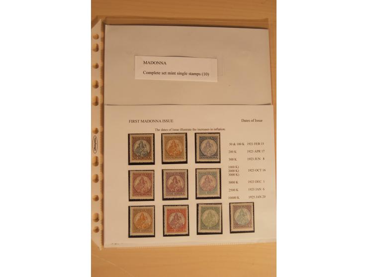 1921/26, Madonna 50-10000 Kr., Spezialsammlung mit 50 Kr., Erst-Probedruck in schwarz, 200-10000 Kr. ungezähnt, Verzähnungen,