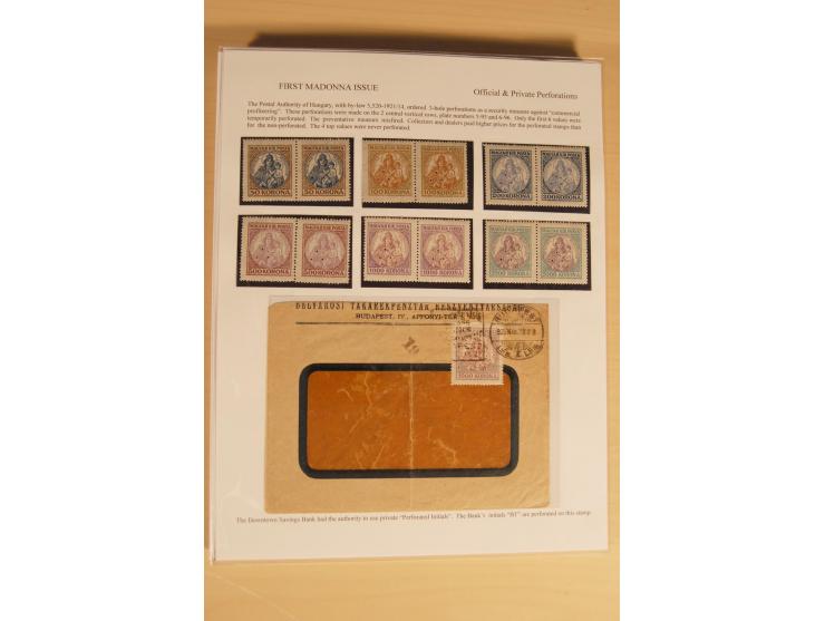 1921/26, Madonna 50-10000 Kr., Spezialsammlung mit 50 Kr., Erst-Probedruck in schwarz, 200-10000 Kr. ungezähnt, Verzähnungen,