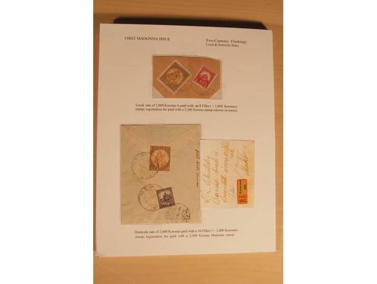 1921/26, Madonna 50-10000 Kr., Spezialsammlung mit 50 Kr., Erst-Probedruck in schwarz, 200-10000 Kr. ungezähnt, Verzähnungen,