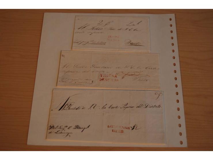 1805/65 (ca.), 34 Briefe bzw. wenige Vorderseiten Vorphilatelie bzw. unfrankiert, dabei seltene Stempel wie "OTAVu" in rot, R