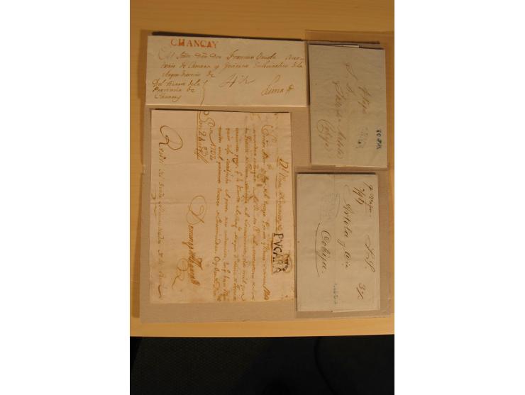 1780/1873 (ca.), mehr als 125 Vorphila- oder markenlose Briefe/Vorderseiten, dabei viele bessere Stempel, u.a. "CHIC", "CHUQU