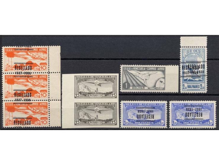 1937, kleine ungebrauchte Zusammenstellung mit ungezähnten Marken, kopfstehenden und doppelten Aufdrucken etc.
