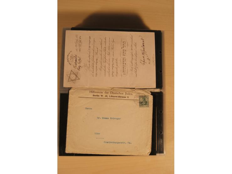 JUDAIKA: 1880/1960 (ca.), interessante Sammlung mit vielen Briefen und Karten, Geldscheinen, Dokumenten etc., dabei Holy Land