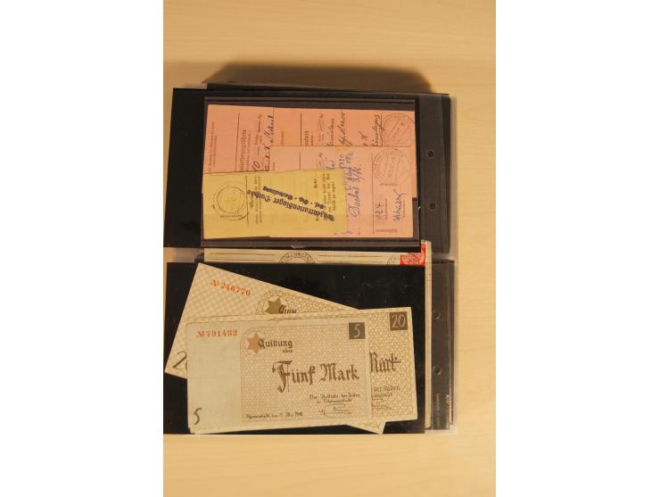 JUDAIKA: 1880/1960 (ca.), interessante Sammlung mit vielen Briefen und Karten, Geldscheinen, Dokumenten etc., dabei Holy Land