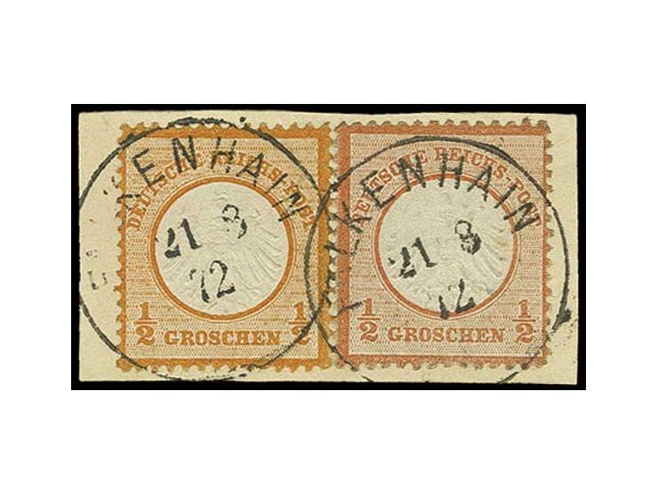 1/2 Gr. ziegelrot und 1/2 Gr. orange zusammen mit jeweils EKr. "FALKENHAIN 21 8 72" auf Briefstück, seltene wertgleiche Misch