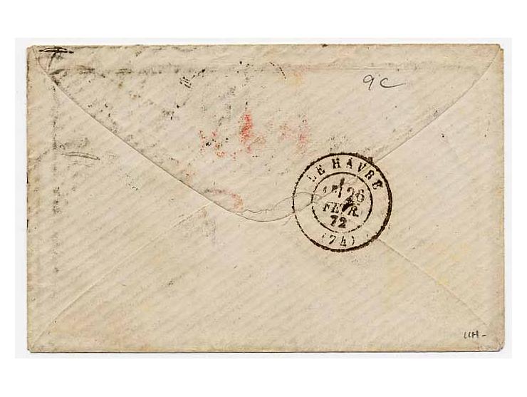 1/2 Gr. ziegelrot und 2 Gr. ultramarin im waagerechten Paar mit Hufeisenstempel "HAMBURG I.A. 23 FEBR. 72" (Spalink-Nr. 17-4)