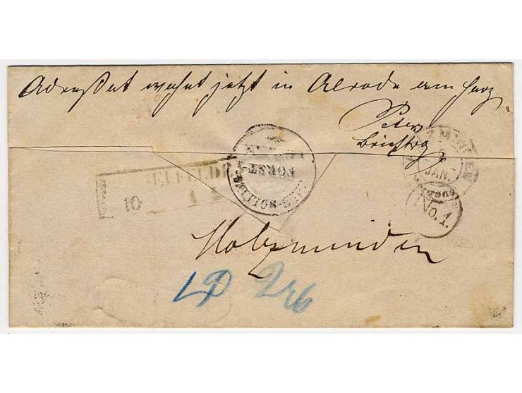 1/2 Gr. ziegelrot und 2 Gr. grauultramarin (oben Zähnung durch Randklebung bestoßen) mit aptiertem Thurn & Taxis-EKr. "CARLSH
