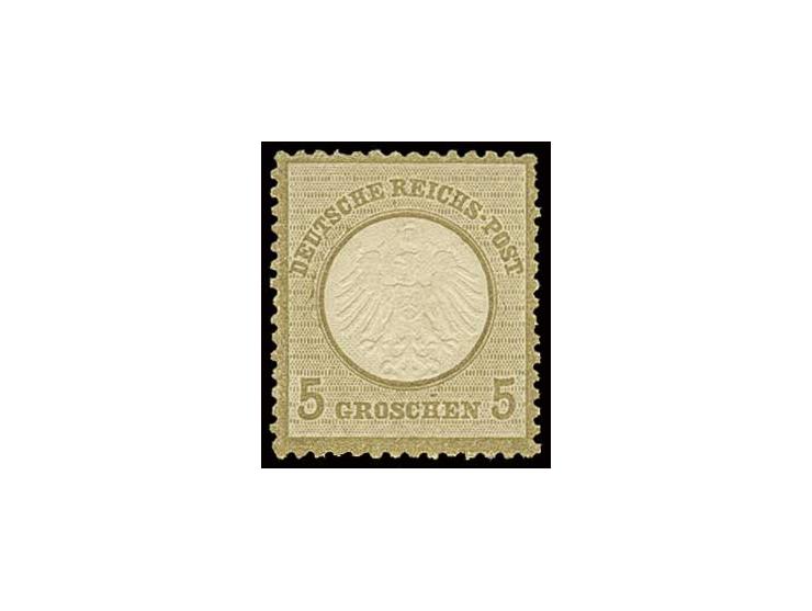 5 Gr. ockerbraun, gut geprägt und farbfrisch und bis auf einen kürzeren Zahn üblich gezähnt, postfrisch, sehr seltene Marke, 