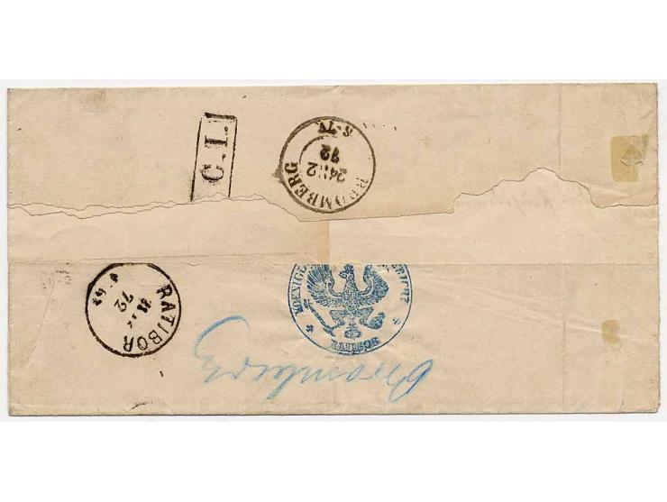 5 Gr. ockerbraun, sehr gut geprägt und farbfrisch als Einzelfrankatur mit EKr. "RATIBOR 21 12 72" auf Dienst-Paketbegleitbrie