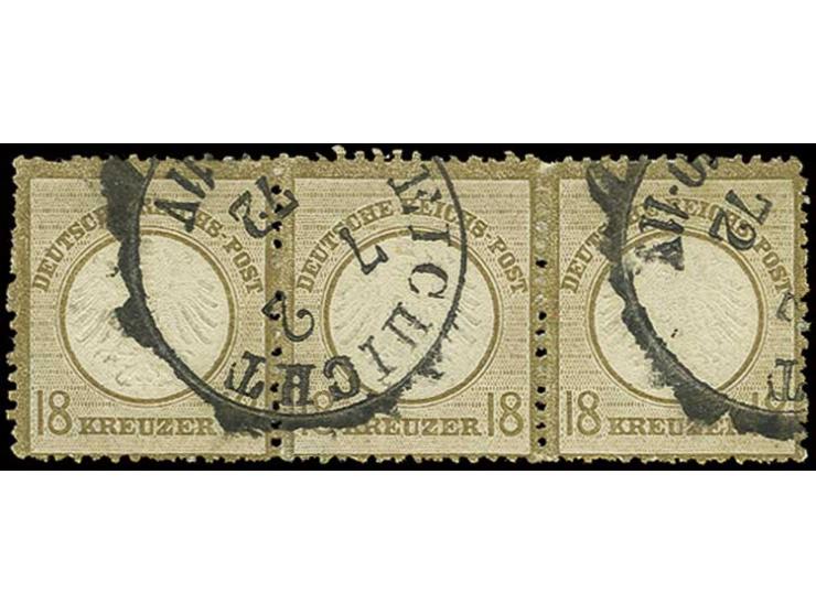 18 Kr. ockerbraun im waagerechten 3er-Streifen mit etwas kräftig aufgesetztem EKr. "EICHICHT 7 2 72", ein Zahn etwas kürzer d