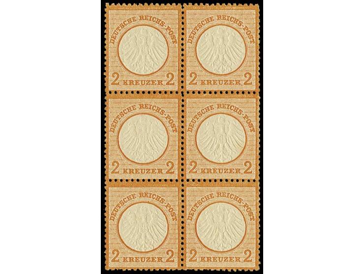 2 Kr. orange im senkrechten 6er-Block, farbfrisch und deutlich geprägt, postfrisch, zwei Werte kleine Gummibräune, sonst sehr