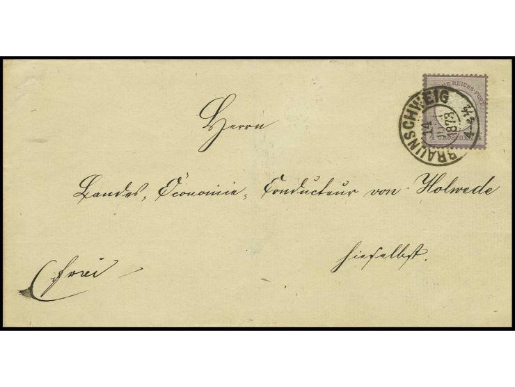 1/4 Gr. grauviolett, sehr farbtief, gut geprägt und gezähnt als seltene Einzelfrankatur mit Braunschweig-DKr. "BRAUNSCHWEIG 1