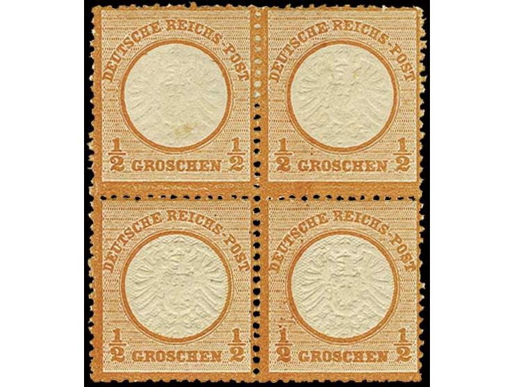1/2 Gr. orange im ungebrauchten 4er-Block, die unteren Marken postfrisch und im kleinen Format L15 alle mit rauher Zähnung, d