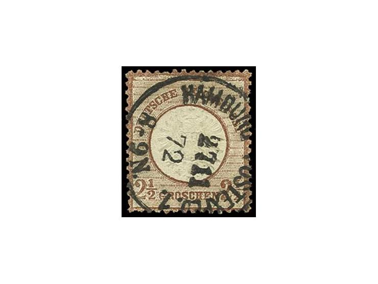 2 1/2 Gr. lebhaftbraun in selten tiefer Nuance, ausgabetypisch etwas uneben gezähnt mit zentrischem EKr. "HAMBURG POSTEXPED. 