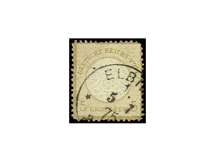 5 Gr. ockerbraun, Elbinger Postfälschung in üblicher etwas unregelmäßiger Zähnung mit klarem EKr. "ELBING 1./5 7 75", seltene
