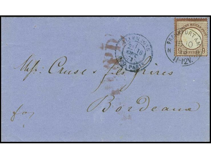 9 Kr. braun, minimale Patina im Prägefeld, sonst farbfrisch, deutlich geprägt und einwandfrei gezähnt, mit Stempel "FRANKFURT