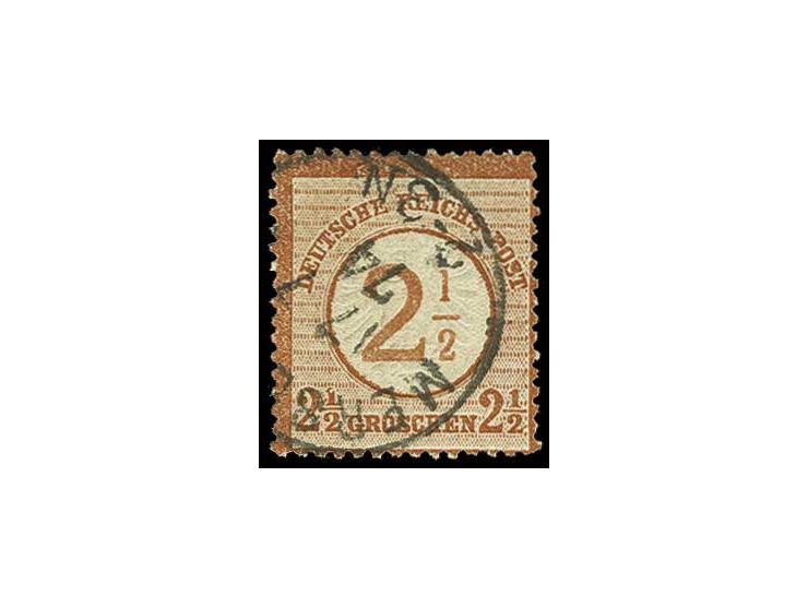 2 1/2 auf 2 1/2 Gr. braunorange mit markantem Plattenfehler "Kerbe in der 1 der linken Wertziffer", Feld 5, sauber gestempelt