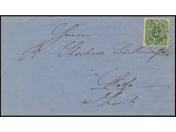 3 Pfge. grün, Einzelfrankatur mit Stempel "STÜHLINGEN 16.3.75" als Grenzrayon-Porto auf Brief nach Stäfa bei Zürich, nur mögl
