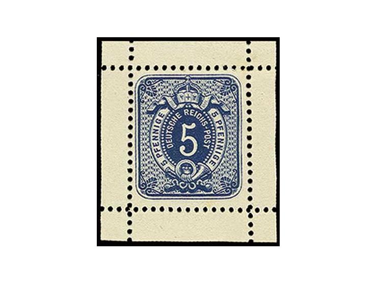 5 Pfge. blau, Essay mit Eckornamenten in Zapfenform, kleines Blockformat auf ungummiertem Papier, Pracht, sign. Ludin BPP (Th