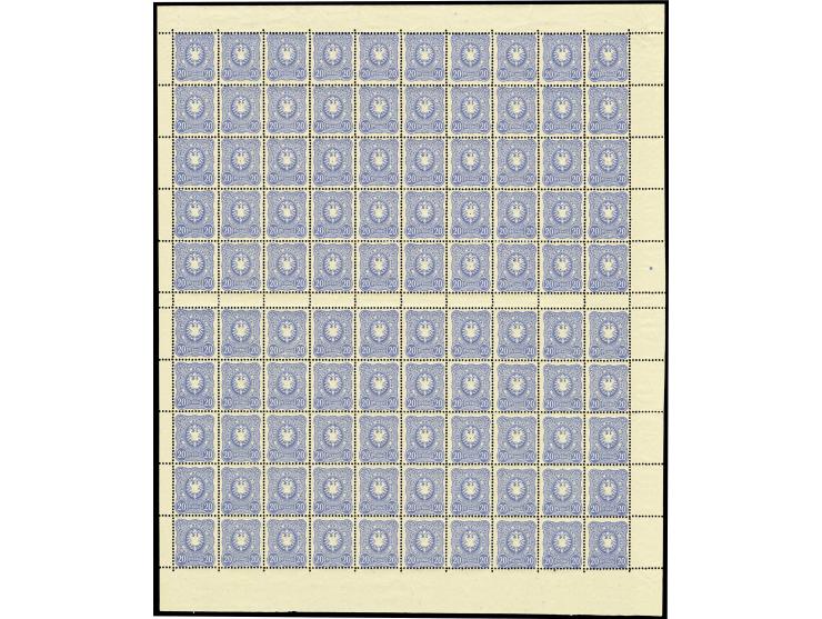 20 Pfg. lebhaftultramarin, 100 Stück im kpl. Originalbogen, im linken Rand kurz angetrennt, postfrisch, selten (Mi. 20400,-)
