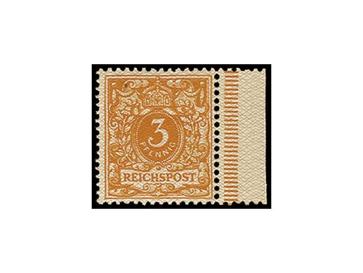 3 Pfg., Netzaufdruckprobe rotorange/braun, rechtes Randstück, postfrisch, bildseitig ganz winziges Fleckchen (Mi. 700,-)