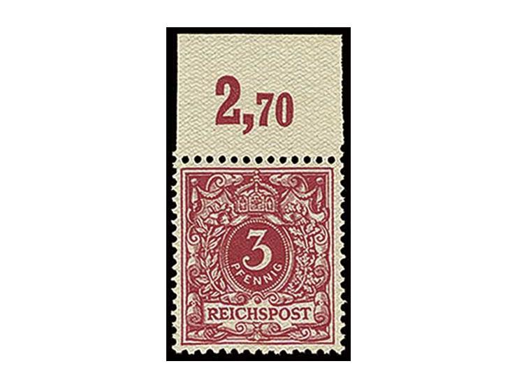 3 Pfg., Netzaufdruckprobe karmin/hellblau, Oberrandstück, postfrisch, Kabinett (Mi. 700,-)