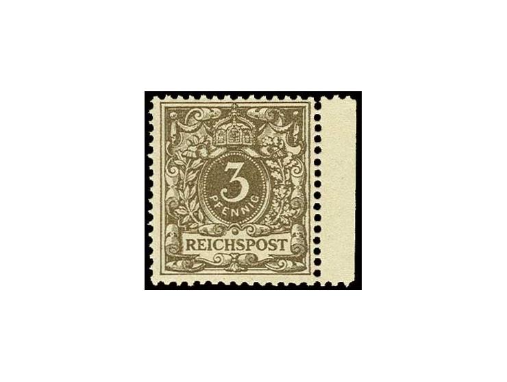3 Pfg. braun, postfrisches rechtes Randstück, Kabinett, sign. Zenker BPP (Mi. 400,-)