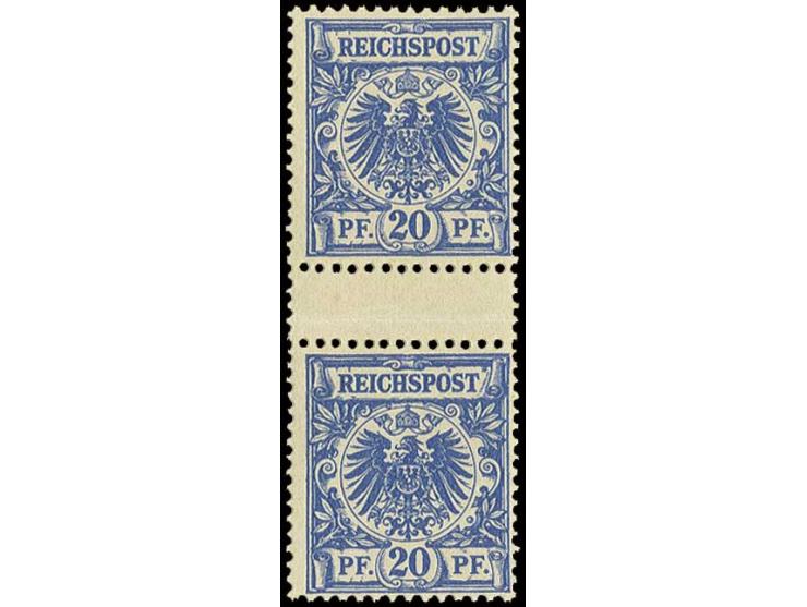 20 Pfg. blau im senkrechten Zwischenstegpaar, farbfrisch und tadellos gezähnt, postfrisch, im Steg gefaltet, sonst tadellos; 
