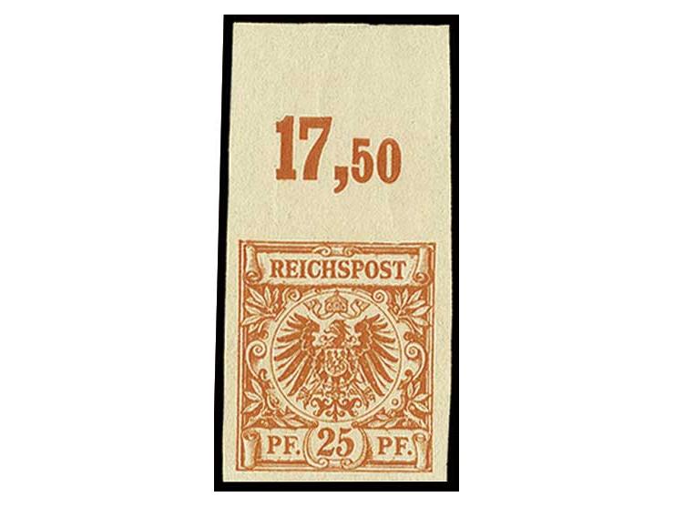 25 Pfg. dunkelorange, ungezähnter Neudruck mit vollständigem Oberrand, postfrisch mit Falzspur im Rand, Kabinett, Fotoattest 