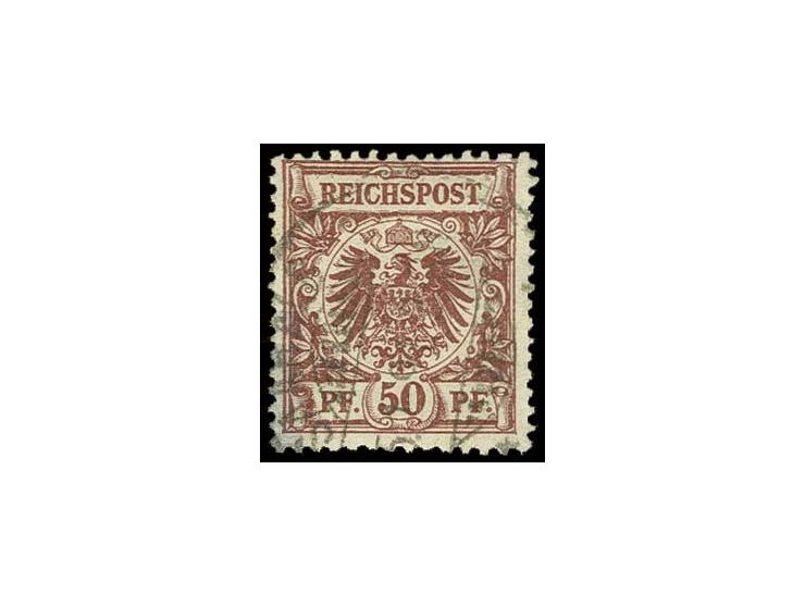 50 Pfg. bräunlichkarmin in der typischen, etwas helleren Farbnuance mit zartem Stempel "SAARBURG 5 1 91", Pracht, doppelt sig