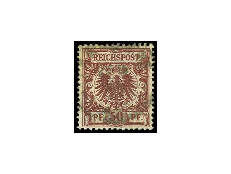 50 Pfg. bräunlichkarmin mit etwas unklarem Stempel, farbfrisch in geringfügig unregelmäßiger Zähnung, sign. Schulze/Infla und