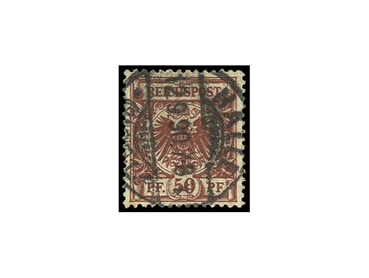 50 Pfg. weinrot mit zentrischem Stempel "HALLE (SAALE) 12.9.90", rückseitig gering getönt, sonst tadellos, Fotoattest Zenker 