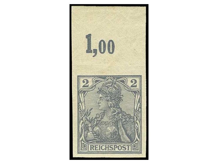 2 Pfg., breitrandig ungezähntes Oberrandstück, postfrisch mit Falzrest im Rand, Luxus, sign. Dr. Wittmann und Fotoattest Jäsc
