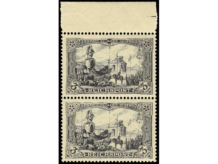 3 M. im senkrechten Oberrandpaar der Typen I und II, postfrisch mit Falzrest im Rand, nicht häufige Einheit, Kabinett (Mi. 22