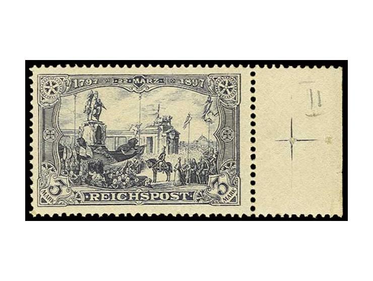 3 M., Type II, postfrisches rechtes Randstück mit Anlegekreuz, zwischen Marke und Rand gefaltet, postfrisch mit Haftspur im R