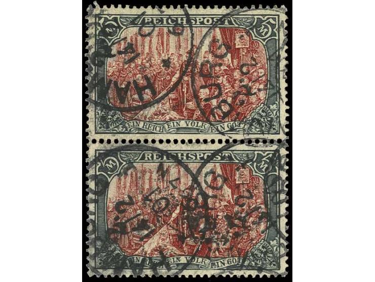 5 M. im senkrechten Paar mit Stempel "HAMBURG 14/2 01", zwischen den Marken leicht gefaltet, sonst tadellos (Mi. 1.000,-+) (e