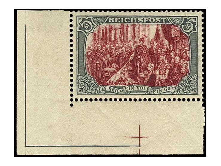 5 M., Type III, linkes unteres Eckrandstück, postfrisch mit Papieranhaftung im Rand, Kabinett, Fotoattest Jäschke BPP (Mi. 18