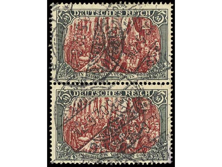 5 M. in Zwischentype, senkrechtes Paar, gestempelt, untere Marke rs. mit kleinem Blaustiftstrich sowie minimaler Bräunung obe