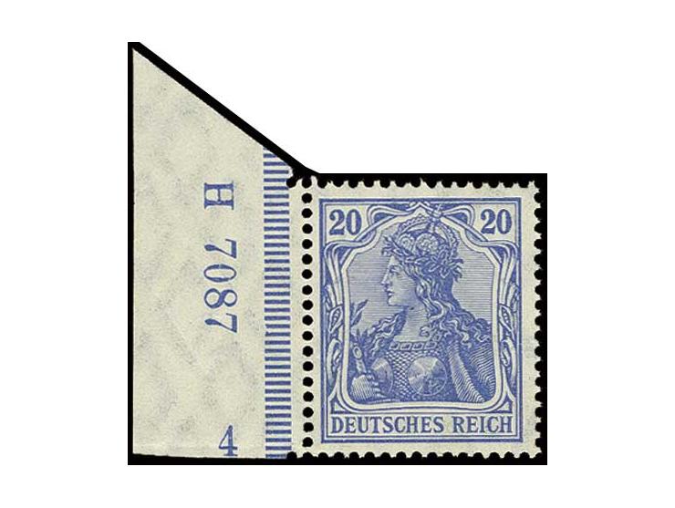 20 Pfg. violettultramarin, linkes Randstück mit HAN "H 7087", postfrisch, Kabinett, sign. Jäschke BPP (Mi. 1000,-)